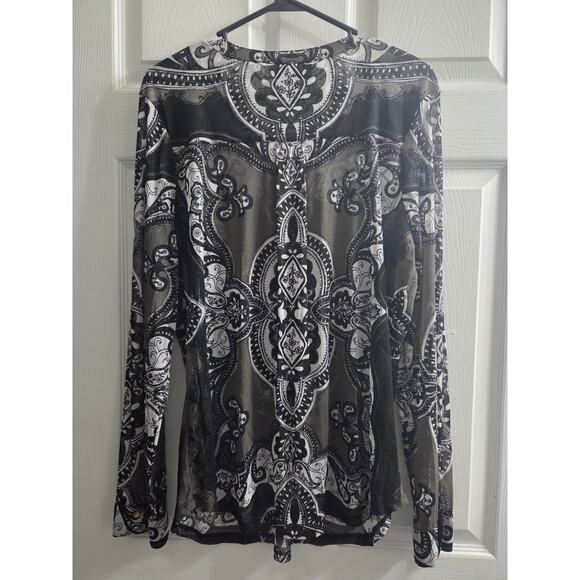 INC International Concepts Green LACE-UP MESH PRINT Sheer Blouse Shirt Top XXL - Picture 9 of 9